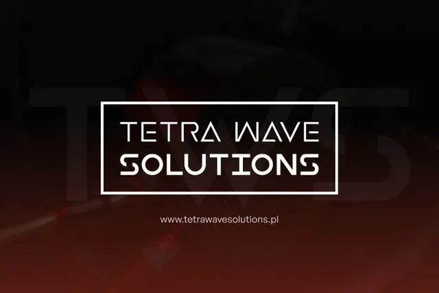 Logo Tetra Wave Solutions na ciemnoczerwonym tle
